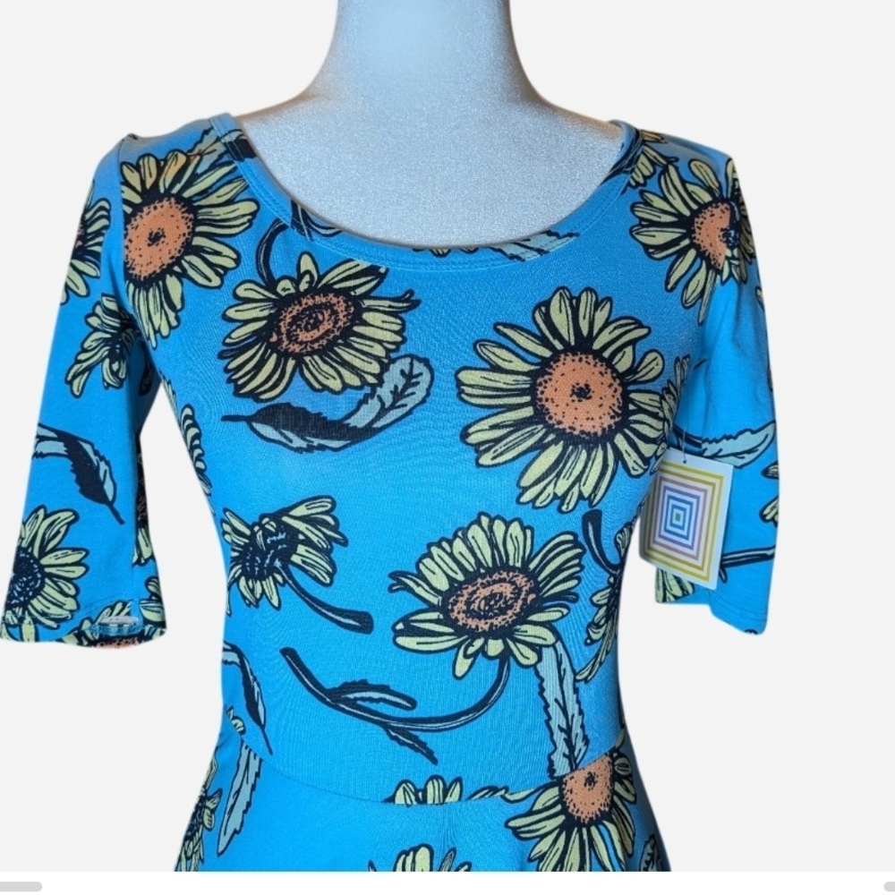 LuLaRoe Blue Floral Midi Dress - Picture 3 of 9